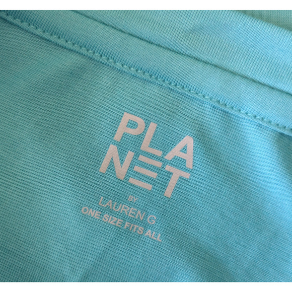 Planet Lauren G Aqua Blue Oversized Raw Hem Pima Cotton T Shirt OSFM Long Sleeve - Picture 3 of 7